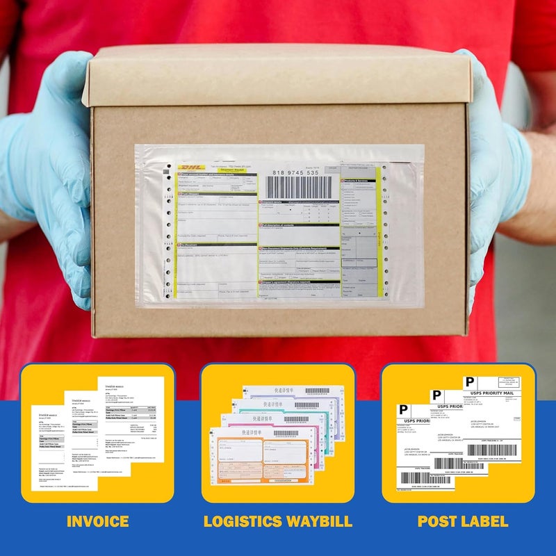Kolibrox Pack 100 Clear Plastic Self-Adhesive Shipping Label Sleeves - Packing Slip Envelope Pouches - Durable, Waterproof, Easy Peel & Seal - Perfect for Mailing, Packing Documents & Labels | 6" x 9" - Image 5